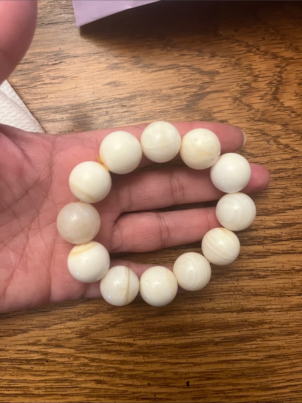 Ivory Beaded Stretch Bracelet - Polished Round Beads